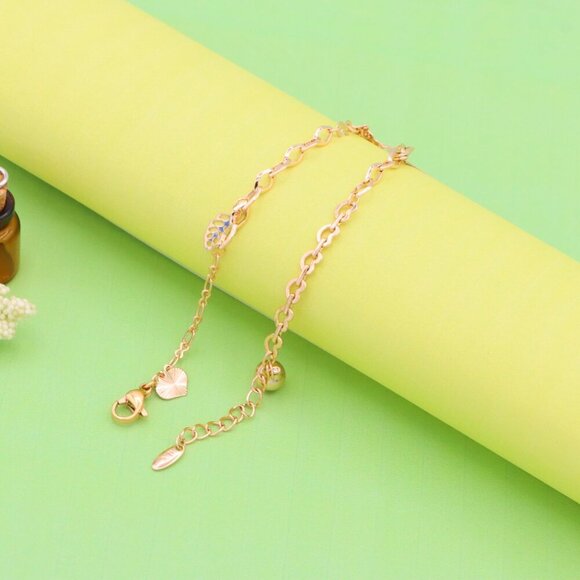 "Rose Gold Butterfly Leaf Charm Anklet in Gold Plated Brass, XPAL1047 - Picture 7 of 12